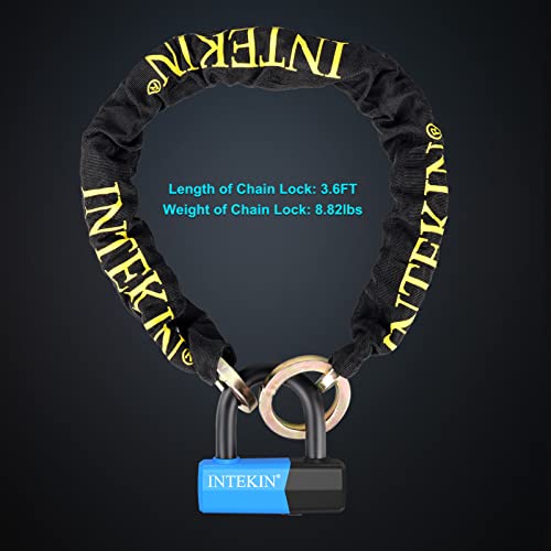 INTEKIN Motorcycle Chain Lock 3.6FT Bike Lock 10mm/0.42inch Thick Security Chain Locks Heavy Duty Bike Lock with 16mm/0.64inch Disc Lock for Gates, Fences and Outdoor Equipment - Image 4