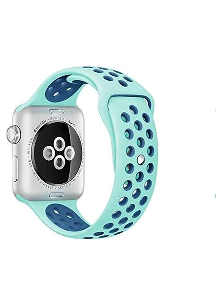Generic - Compatible with Apple Watch Band 45mm 44mm 42mm 49mm ,Soft Silicone Sport Breathable Replacement Band Compatible for Apple Watch SE iWatch Series 7 8 6 5 4 3 2 1 ultra,(Teal & Blue) - Image 1