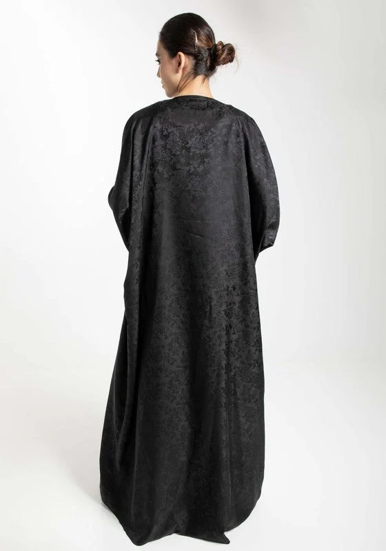 MSquare Fashion Front Open Black Self Design Abaya