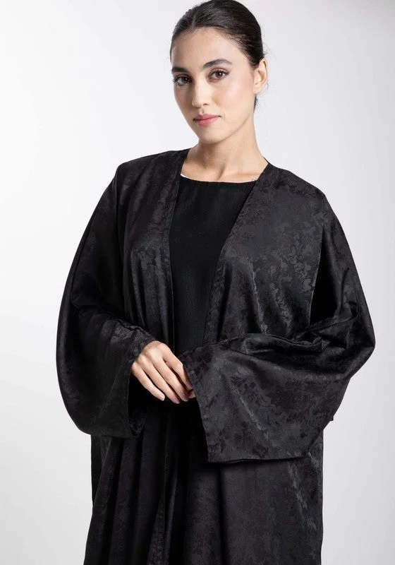 MSquare Fashion Front Open Black Self Design Abaya