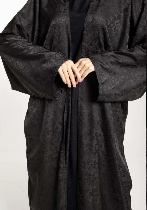 MSquare Fashion Front Open Black Self Design Abaya