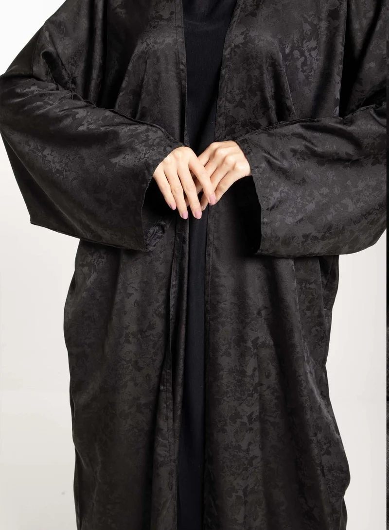 MSquare Fashion Front Open Black Self Design Abaya