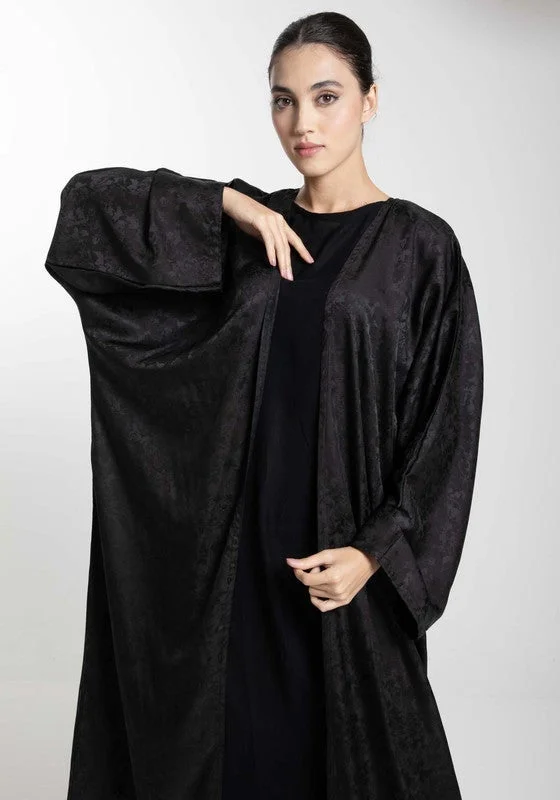 MSquare Fashion Front Open Black Self Design Abaya