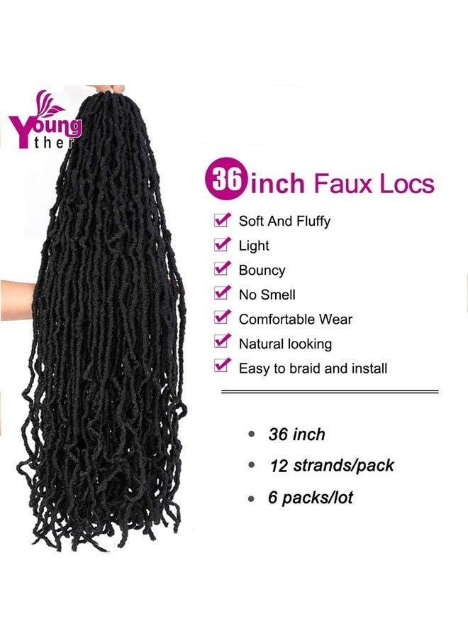 Youngther Soft locs 36 inch 6 packs Extended New Faux Locs Crochet Hair Pre Looped Synthetic Braiding Hair Extension Crochet Hair for Black Women (36 inch, 6packs,1B) - Image 2
