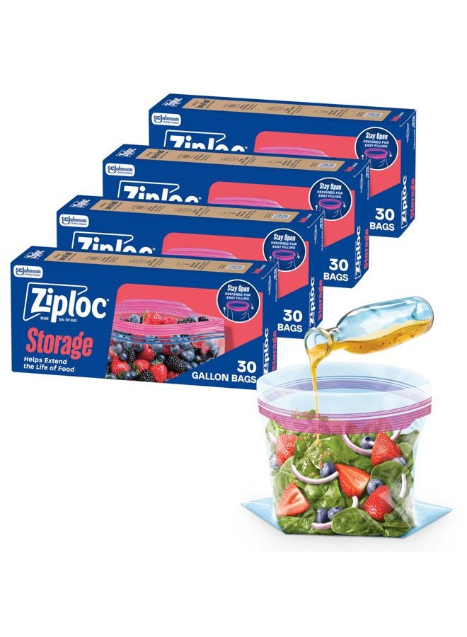Ziploc Gallon Food Storage Bags, New Stay Open Design with Stand-Up Bottom, Easy to Fill, 30 Count (Pack of 4) - Image 1
