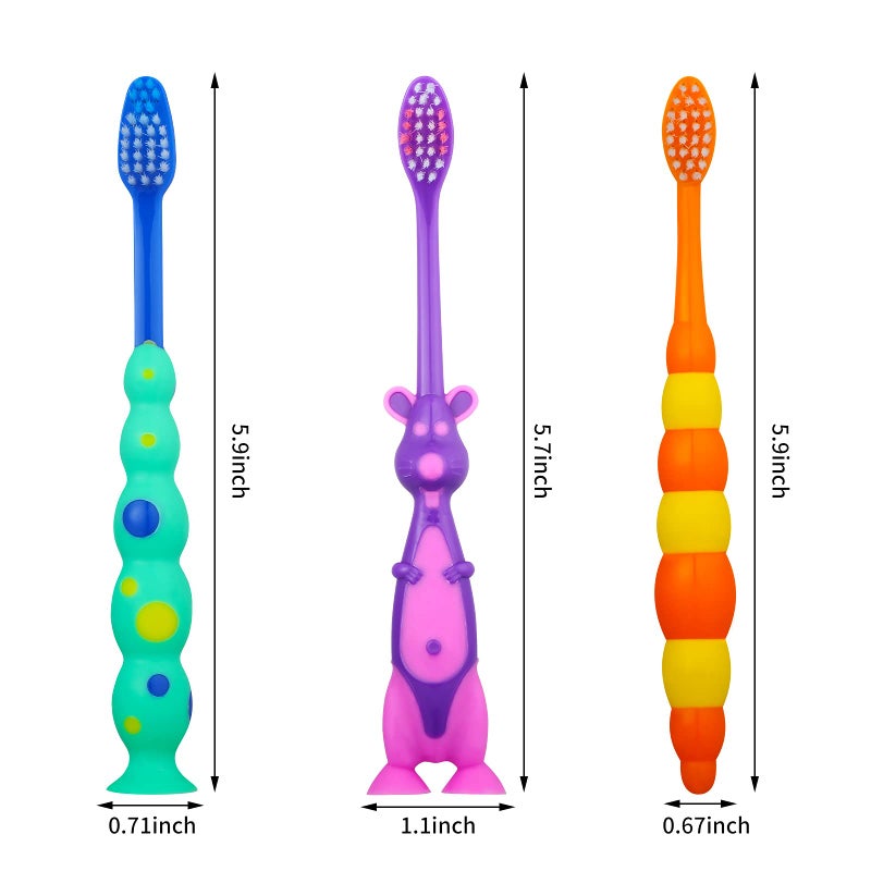 Lauwell 12-Piece Toddler Toothbrush Pack - Kids Toothbrushes with Covers, Suction Cup, Soft Bristles, Animal Design for Sensitive Teeth - Image 3