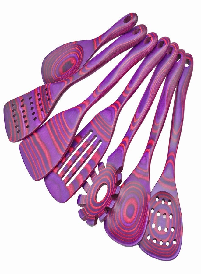 Cokka Praca 7 PCS Pakkawood Kitchen Utensils | Kitchen Cooking Utensil Set | Pakkawood Utensils | Non-Stick Wooden Spoons | Wooden Spoons for Cooking | Byzantium - Image 1