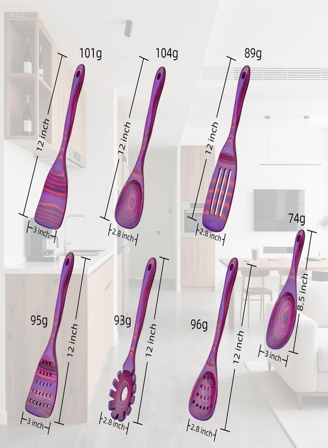 Cokka Praca 7 PCS Pakkawood Kitchen Utensils | Kitchen Cooking Utensil Set | Pakkawood Utensils | Non-Stick Wooden Spoons | Wooden Spoons for Cooking | Byzantium - Image 3