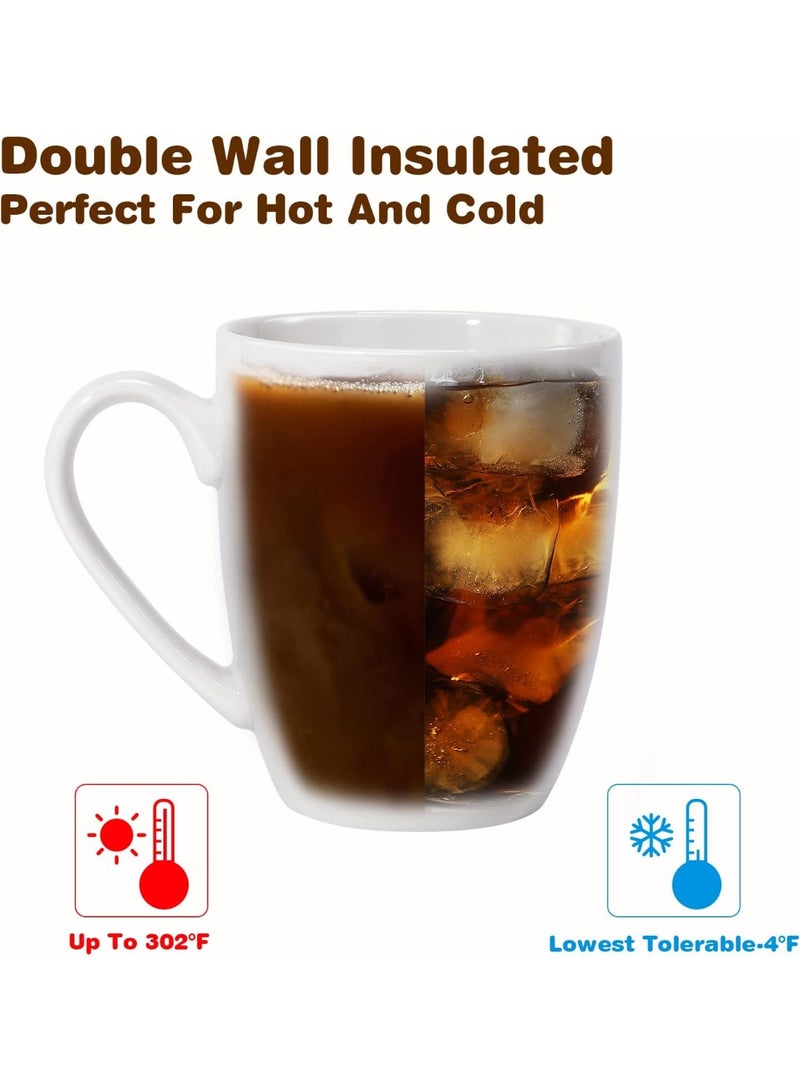 كيتشينو كوب قهوة كبير سعة 16 اونصة مع مقبض، كوب شاي مبتكر للرجال والنساء للعمل المكتبي، ابيض - Image 4