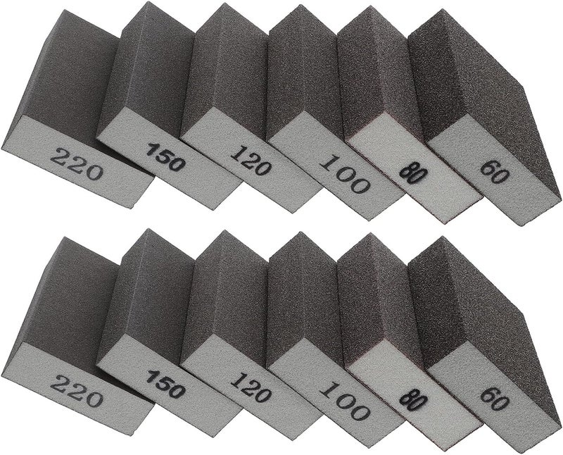 CHILDWEET 12pcs Double-Sided Grit Sanding Sponge Blocks with 6 Sizes (60/80/100/120/150/220) for Drywall, Wood, Metal Surface Polishing and Grinding - Image 1