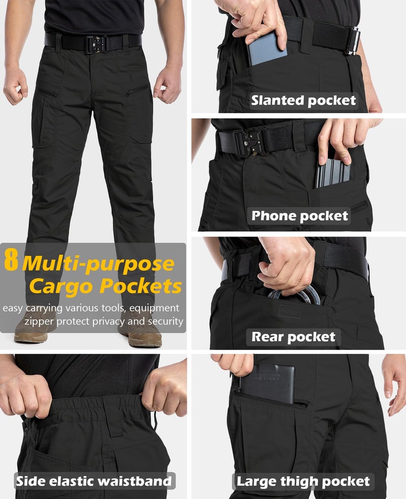 CARWORNIC Men's Rip-Stop Tactical Pants Lightweight Water Resistant Utility Work Pants Stretch EDC Uniform Military Cargo Pants for Outdoor Hiking Casual Construction Black - Image 4