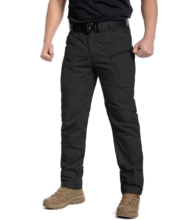 CARWORNIC Men's Rip-Stop Tactical Pants Lightweight Water Resistant Utility Work Pants Stretch EDC Uniform Military Cargo Pants for Outdoor Hiking Casual Construction Black - Image 2
