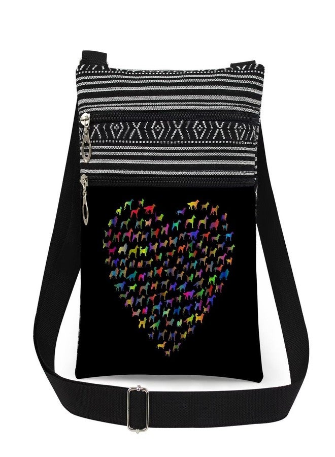 XiaoGalaee Multicolor Dog Heart Pattern Print Women Crossbody Bag Adjustable Shoulder Strap Men Messenger Bag Best Birthday Gift for Sister Dog Lover Holiday Presents Travel Purse - Image 1