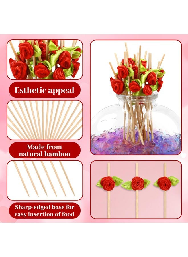 JOFONY 120pcs Red Rose Flower Cocktail Picks,4.72 Inch Long Valentine Decorations Toothpicks for Appetizers,Food Drinks Garnish Fruit Skewer Sticks for Wedding Valentine Holiday Party Decoration - Image 3