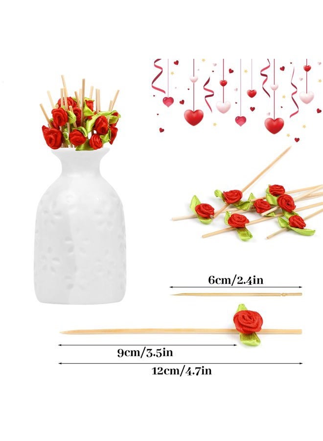 JOFONY 120pcs Red Rose Flower Cocktail Picks,4.72 Inch Long Valentine Decorations Toothpicks for Appetizers,Food Drinks Garnish Fruit Skewer Sticks for Wedding Valentine Holiday Party Decoration - Image 2