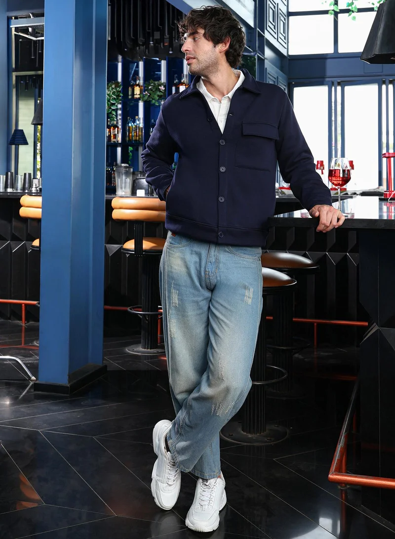 CAHOOT Blue Men's Navy Blue Utility-Knit Jacket for Men | Best Price UAE
