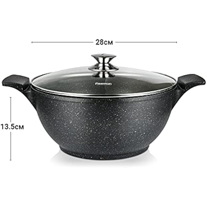 Fissman Stockpot With Glass Lid 28Cmx135Cm 65L Grande Series Casserole With Cover Aluminum Cauldron Healthy Pasta Pot Cooking Sauce Pot - Image 5