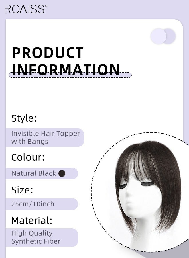 roaiss Invisible Hair Topper with Bangs for Women, Air Bangs with Clips on in French Style, Silk Inner Net Hair Pieces for Women with Thinning Hair Hair Loss Cover Gray Hair, Natural Black, 7x9cm - Image 3