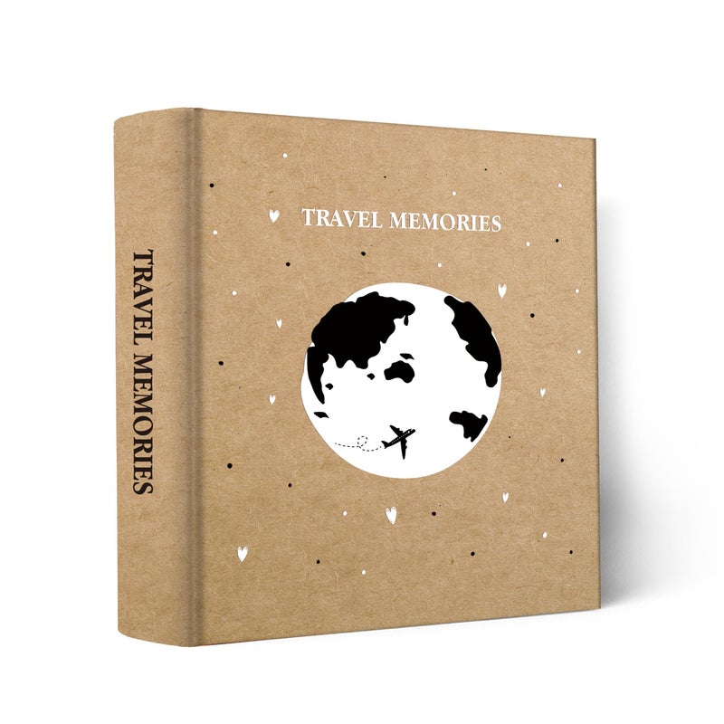 Holoary Photo Album 4x6 200 Photos 2 Pictures Per Page  200 Pockets 4x6 Inches with Writing Space  Kraft Paper Cover Travel Design World Map Adventure Vacation Travel Photo Album - Image 1