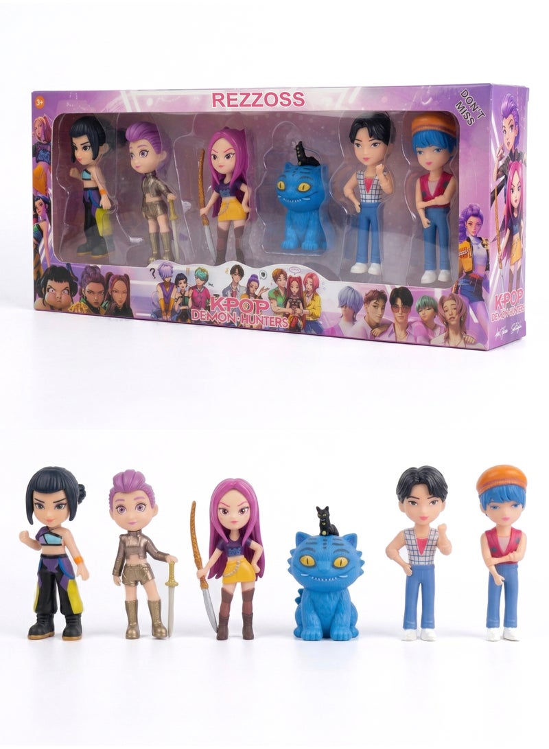 REZZOSS K-POP Demon Hunters 5+1 Pcs Collector Figures Set – Chibi Style Idols & Fantasy Legends with Bonus Blue Cat & Weapons | Fashionable Doll Character Toys for Kids Girls & Boys | Best Birthday & Eid Gift for K-Pop Fans Ages 3+ - Image 1