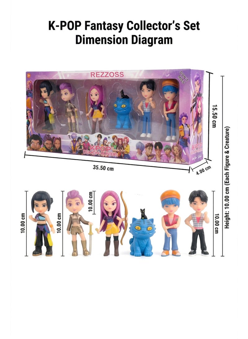 REZZOSS K-POP Demon Hunters 5+1 Pcs Collector Figures Set – Chibi Style Idols & Fantasy Legends with Bonus Blue Cat & Weapons | Fashionable Doll Character Toys for Kids Girls & Boys | Best Birthday & Eid Gift for K-Pop Fans Ages 3+ - Image 3