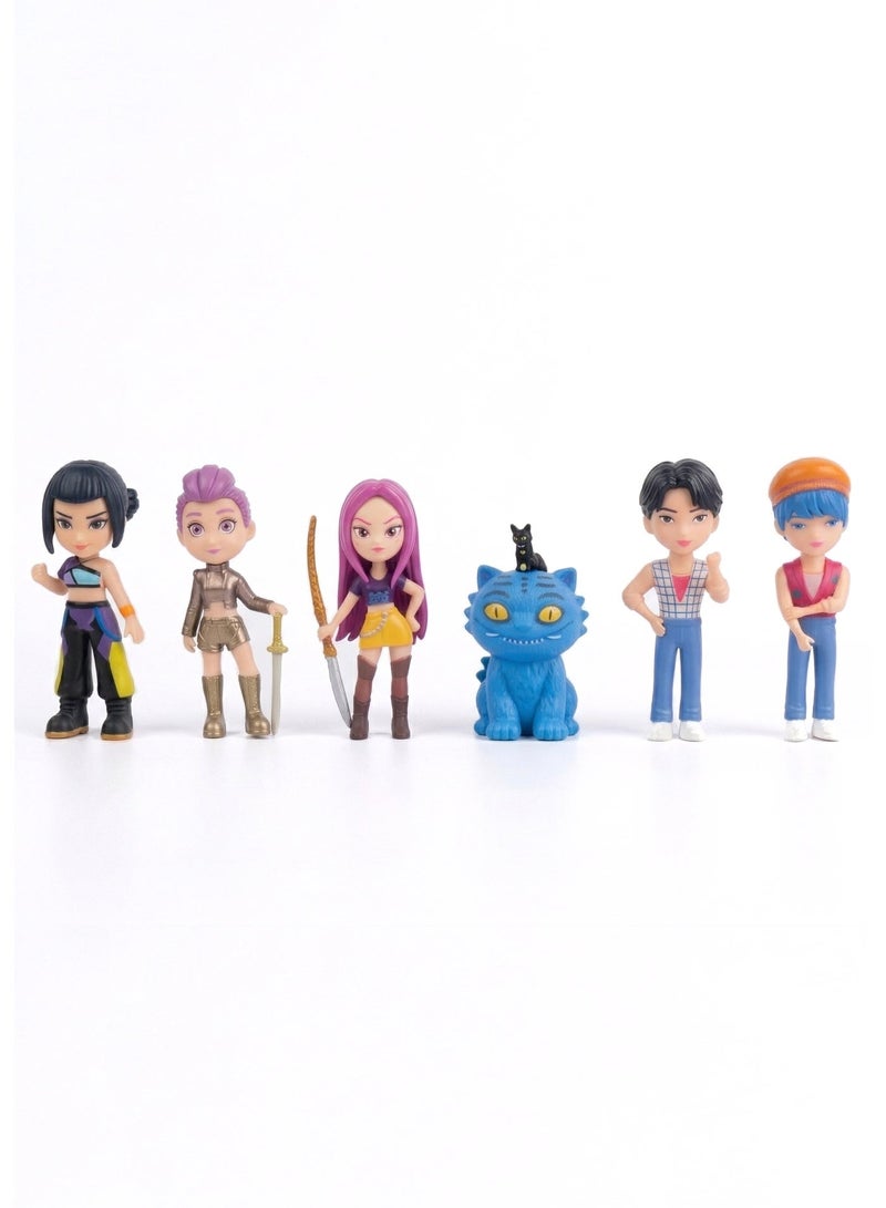 REZZOSS K-POP Demon Hunters 5+1 Pcs Collector Figures Set – Chibi Style Idols & Fantasy Legends with Bonus Blue Cat & Weapons | Fashionable Doll Character Toys for Kids Girls & Boys | Best Birthday & Eid Gift for K-Pop Fans Ages 3+ - Image 4