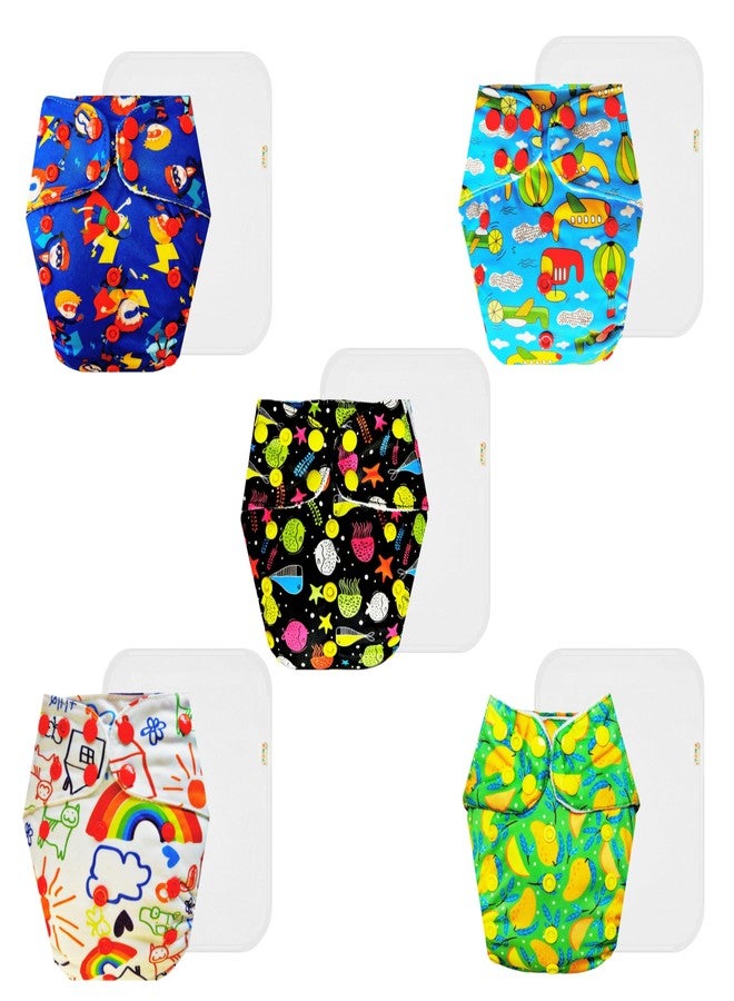 Dumbledo Premium Cloth Diaper with Cotton Insert (Pack of 5) | Dry Feel and Comfortable | Breathable | Adjustable Snaps | Ideal for Toddlers | 3 Months - 3 Years | Unisex Baby - Image 1