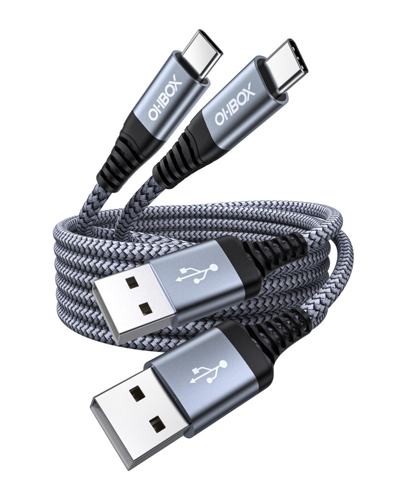 ohbox Short USB A to USB C Cable 3FT, USB C Fast Charging Cable, Durable Braided USB to USB Type C Cord for Car iPhone USB C Charger for iPhone 17/16/15/Pro Max/Plus, Samsung Galaxy S23 and More-2Pack Gray - Image 1