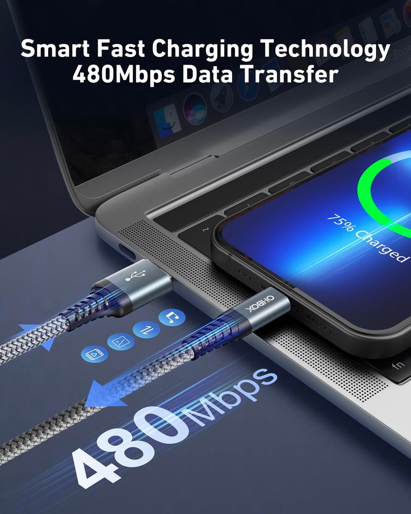 ohbox Short USB A to USB C Cable 3FT, USB C Fast Charging Cable, Durable Braided USB to USB Type C Cord for Car iPhone USB C Charger for iPhone 17/16/15/Pro Max/Plus, Samsung Galaxy S23 and More-2Pack Gray - Image 5