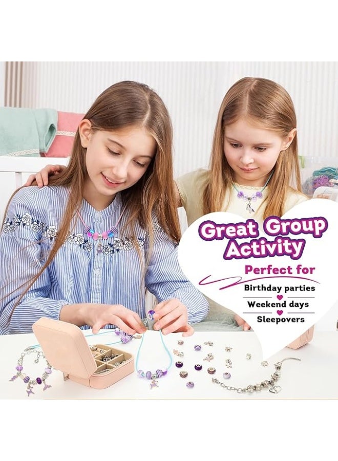 طقم صنع الأساور والمجوهرات للبنات 68 قطعة – خرز وأشكال وحليات بتصاميم وحورية البحر ووحيد القرن مع صندوق تخزين وعلبة هدية مثالي لأعياد الميلاد والمناسبات - Image 1