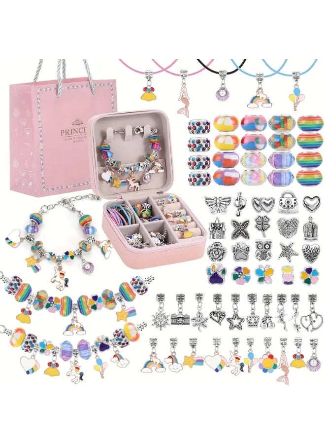 طقم صنع الأساور والمجوهرات للبنات 68 قطعة – خرز وأشكال وحليات بتصاميم وحورية البحر ووحيد القرن مع صندوق تخزين وعلبة هدية مثالي لأعياد الميلاد والمناسبات - Image 3