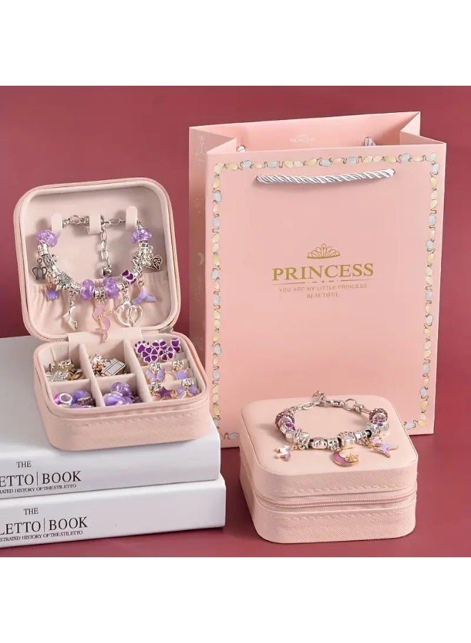 طقم صنع الأساور والمجوهرات للبنات 68 قطعة – خرز وأشكال وحليات بتصاميم وحورية البحر ووحيد القرن مع صندوق تخزين وعلبة هدية مثالي لأعياد الميلاد والمناسبات - Image 5