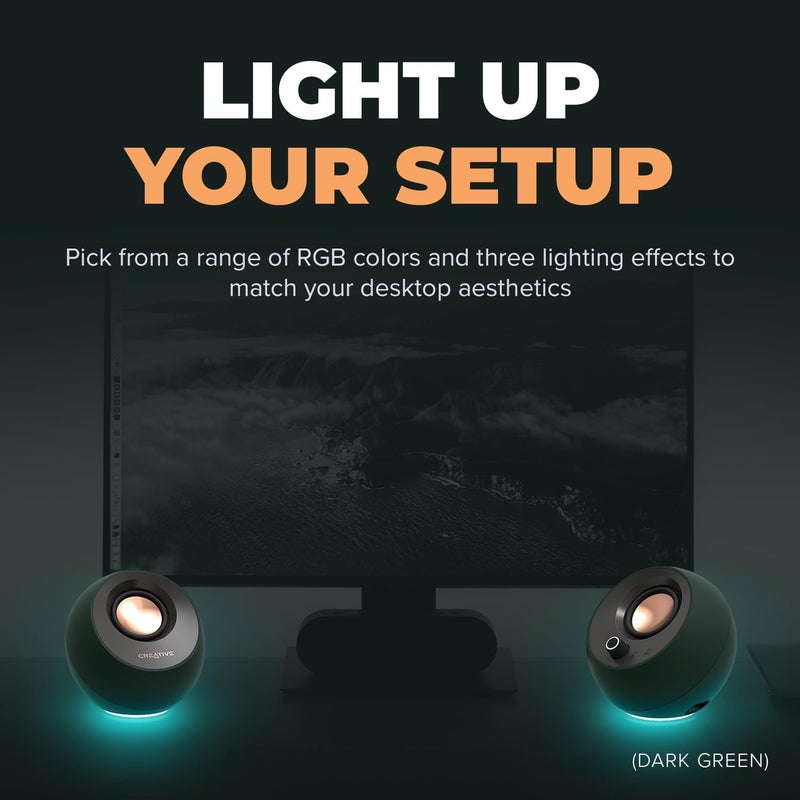 CREATIVE Pebble Pro 2.0 USB-C Computer Speakers with Bluetooth 5.3 and Customizable RGB Lighting, USB Audio, and Headset/Mic Port (Black) - Image 2