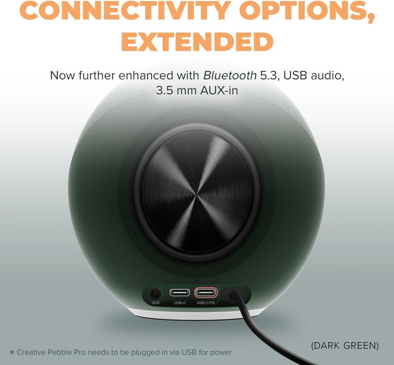 CREATIVE Pebble Pro 2.0 USB-C Computer Speakers with Bluetooth 5.3 and Customizable RGB Lighting, USB Audio, and Headset/Mic Port (Black) - Image 5