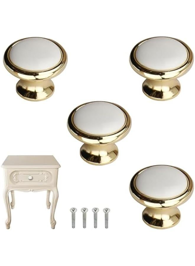 Vintage White Ceramic Single Hole Drawer Knobs for Dresser, Kitchen Cabinets, Cupboard - Set of 4 with Screws - Image 1