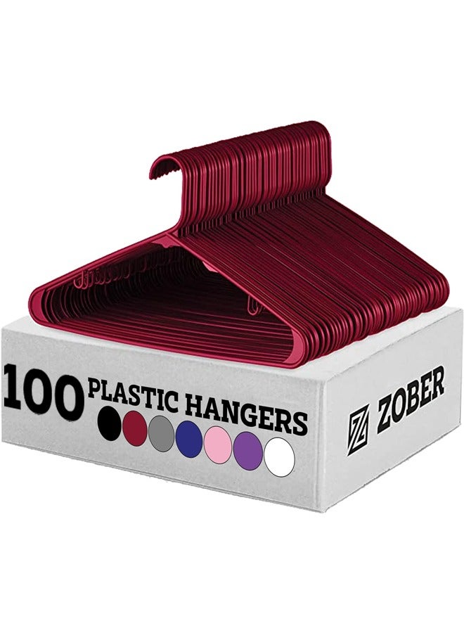 ZOBER Plastic Hangers 100 Pack - Burgundy Plastic Hangers - Space Saving Clothes Hangers for Shirts, Pants & for Everyday Use - Clothing Hangers with Hooks - Image 1