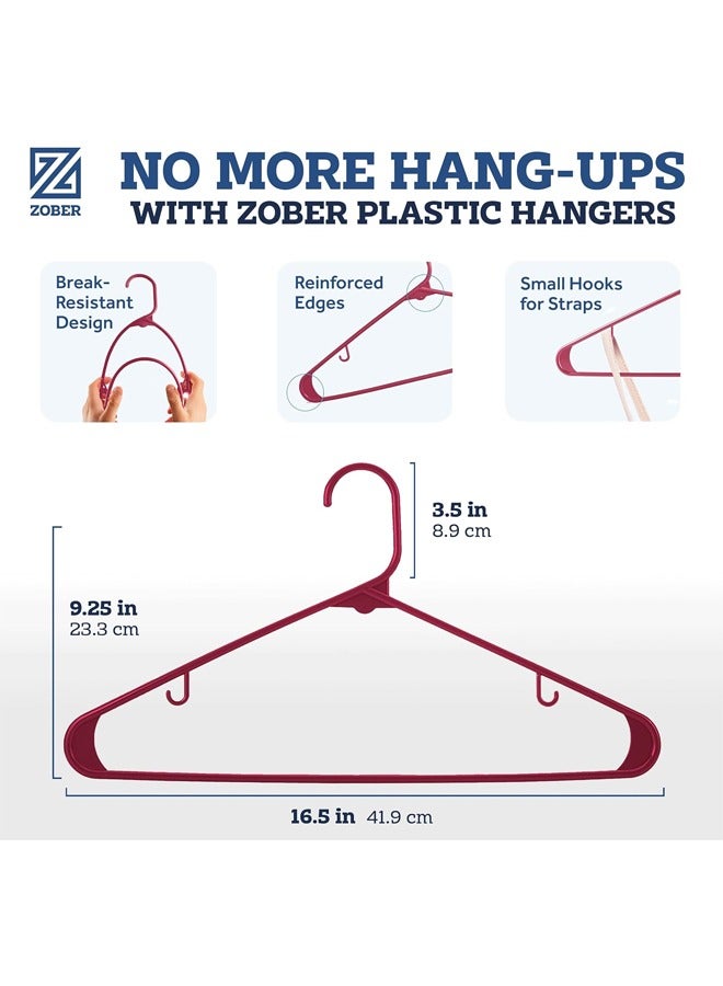ZOBER Plastic Hangers 100 Pack - Burgundy Plastic Hangers - Space Saving Clothes Hangers for Shirts, Pants & for Everyday Use - Clothing Hangers with Hooks - Image 4