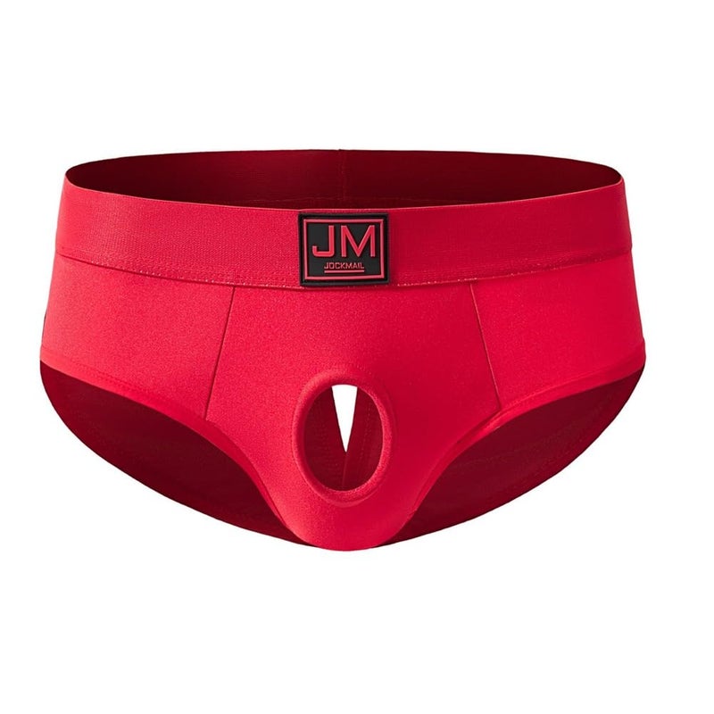 JOCKMAIL Menâ€™s Briefs Underwear Mesh Low Rise Quick Dry Bikini Athletic Underpants for Gym Sport Daily Wear (US, Alpha, Large, Regular, Regular, Red) - Image 1