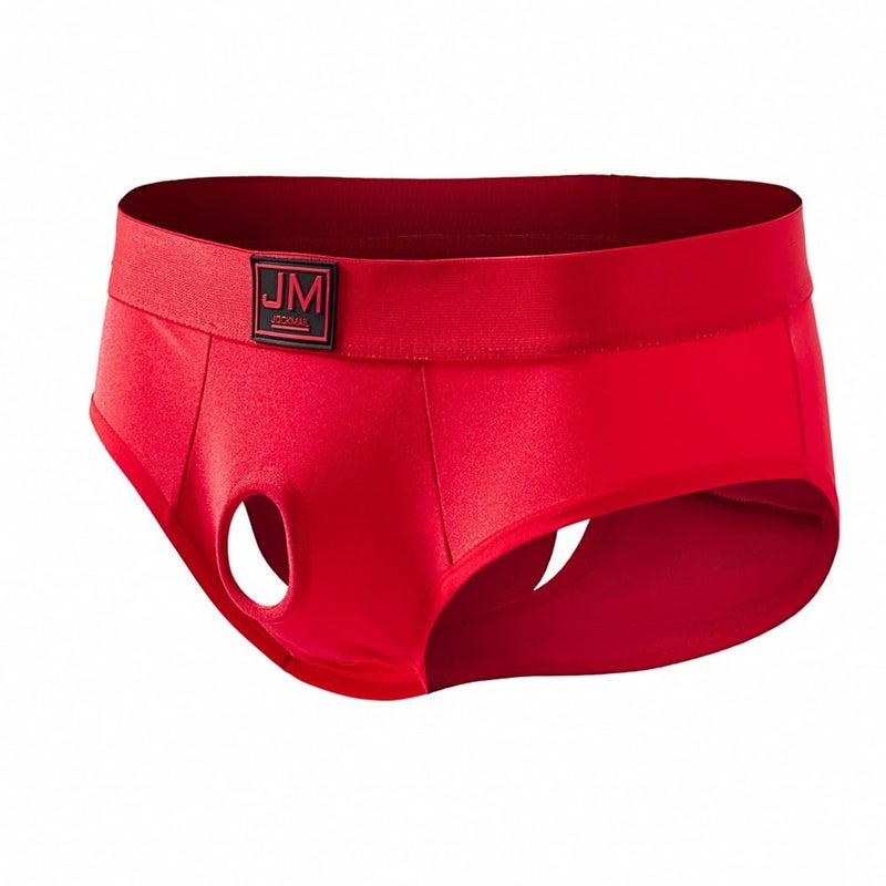 JOCKMAIL Menâ€™s Briefs Underwear Mesh Low Rise Quick Dry Bikini Athletic Underpants for Gym Sport Daily Wear (US, Alpha, Large, Regular, Regular, Red) - Image 3