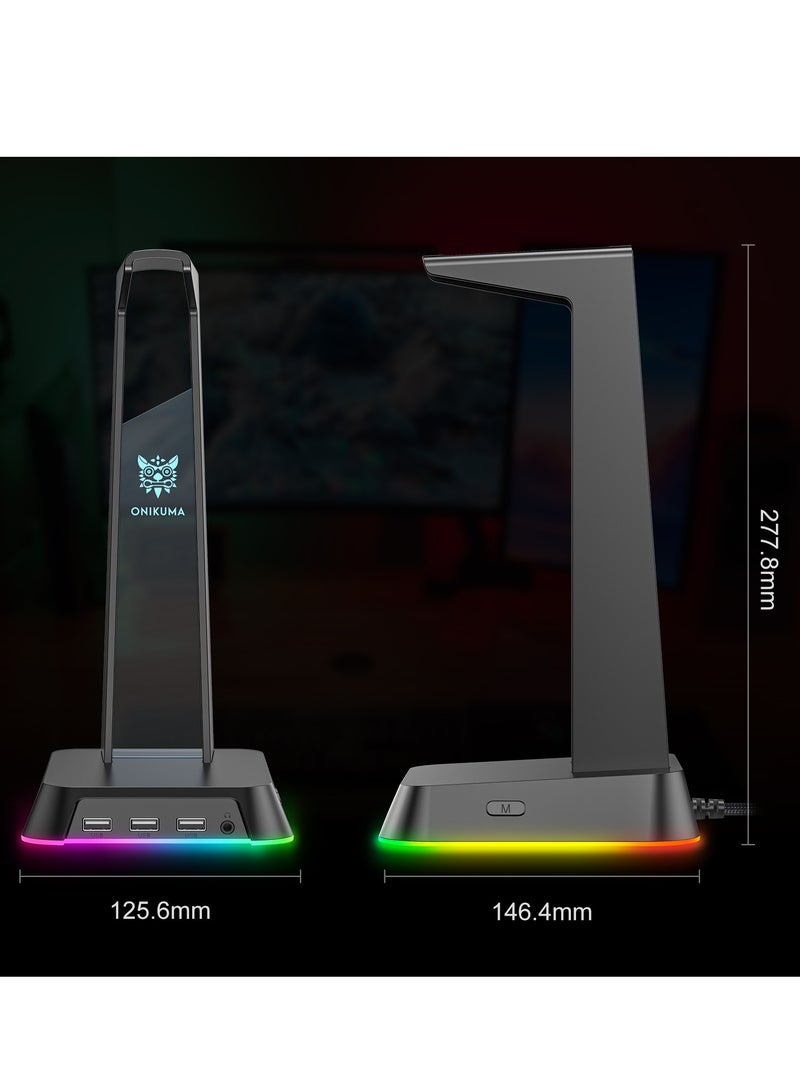 أونيكوما حامل سماعة ONKUMA RGB مع 3 منافذ USB 2.0 ومنفذ 3.5 مم - Image 3