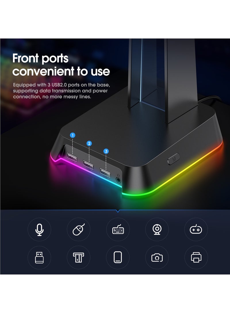 أونيكوما حامل سماعة ONKUMA RGB مع 3 منافذ USB 2.0 ومنفذ 3.5 مم - Image 5