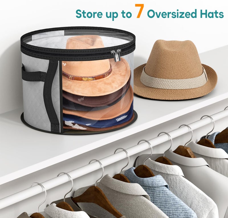 AOODA Oversized Clear Hat Storage Bag, Holds up to 7 Caps Cowboy Hat Organizer for Closet, Wide Brims Hat Case with Carrying Handles (Grey) - Image 3