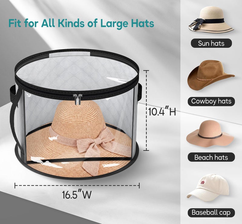 AOODA Oversized Clear Hat Storage Bag, Holds up to 7 Caps Cowboy Hat Organizer for Closet, Wide Brims Hat Case with Carrying Handles (Grey) - Image 5
