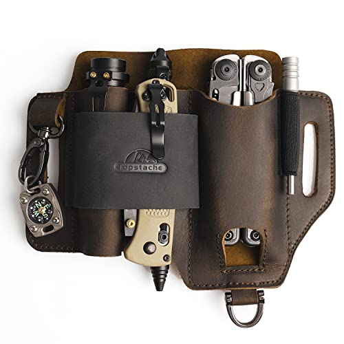 Topstache Leather Multitool Sheath,EDC Belt Organizer for Work and Daily Use,Leatherman Sheath,EDC Pocket Organizer for Flashlight and Multitool,Gifts for Men,Leather Sheath for Multitool - Image 1