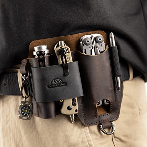 Topstache Leather Multitool Sheath,EDC Belt Organizer for Work and Daily Use,Leatherman Sheath,EDC Pocket Organizer for Flashlight and Multitool,Gifts for Men,Leather Sheath for Multitool - Image 2