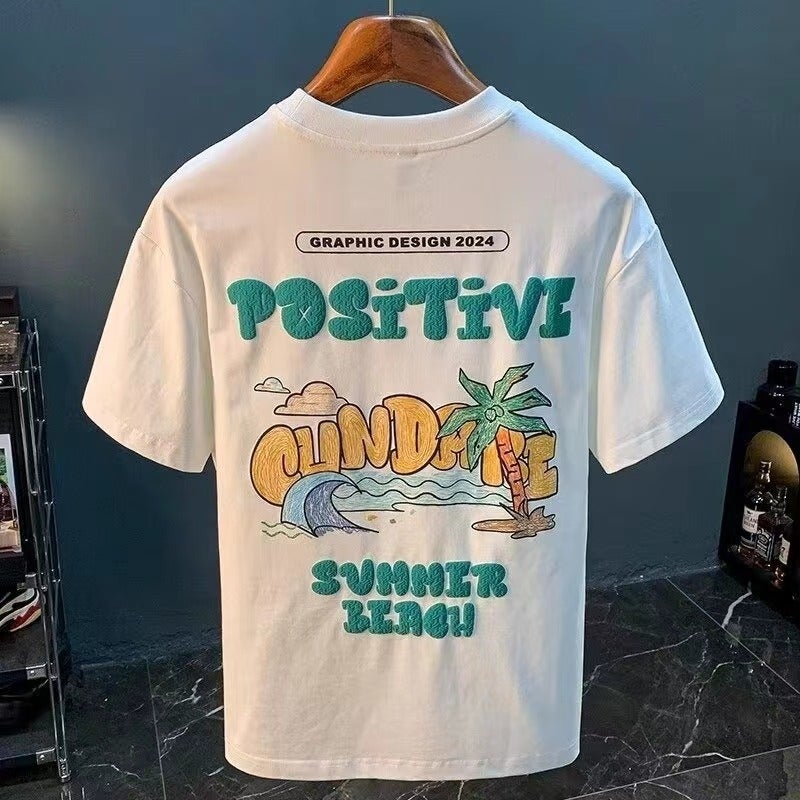 Breathable Short-Sleeved T-Shirt Boys Casual Handsome Shoulder Printed Top Instagram Popular T-Shirt - Image 3