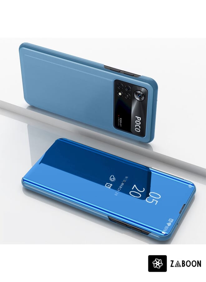 Zaboon Protective Case Cover For Xiaomi Poco M4 Pro 4G Plated Mirror Horizontal Flip Leather Case with Holder - Image 1