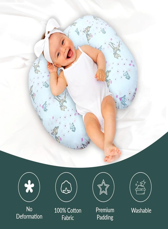 ZIKKU Ergonomic Baby Feeding Pillow - Adorable Baby Deer Print, Soft & Breathable for Colic Relief (Sky Blue, Semicurcular) - Image 2