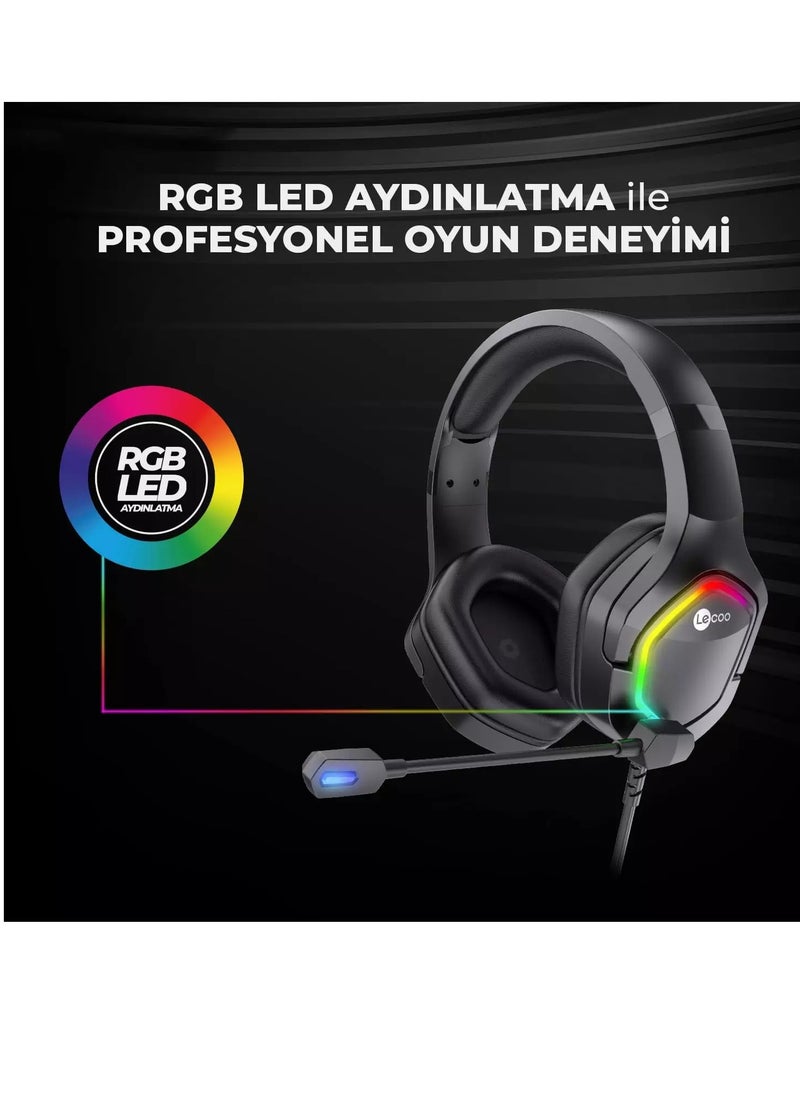 lecoo - HT403 RGB USB Gaming Headset - 50mm Audio Driver - Adjustable Headband - Realistic Sound Quality - Easy Control inline volume control - Image 1