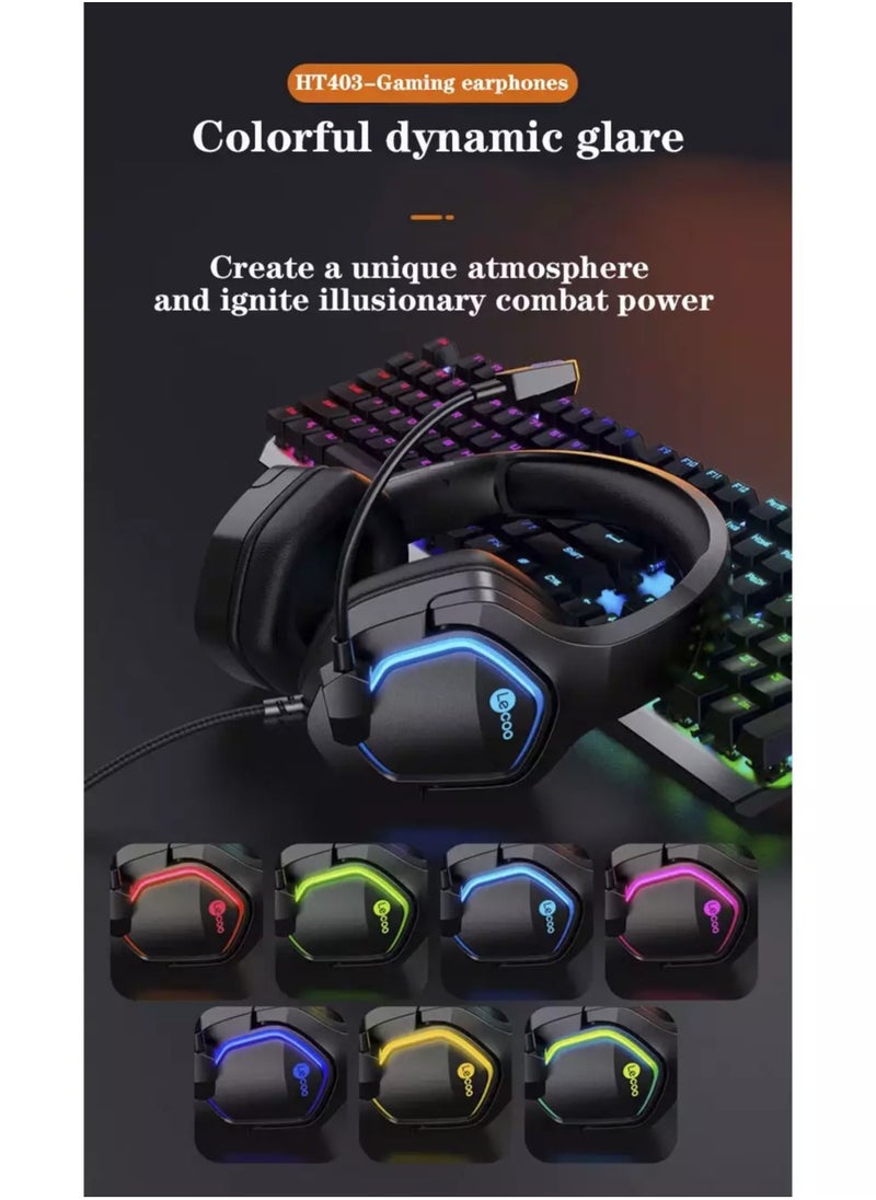 lecoo - HT403 RGB USB Gaming Headset - 50mm Audio Driver - Adjustable Headband - Realistic Sound Quality - Easy Control inline volume control - Image 1